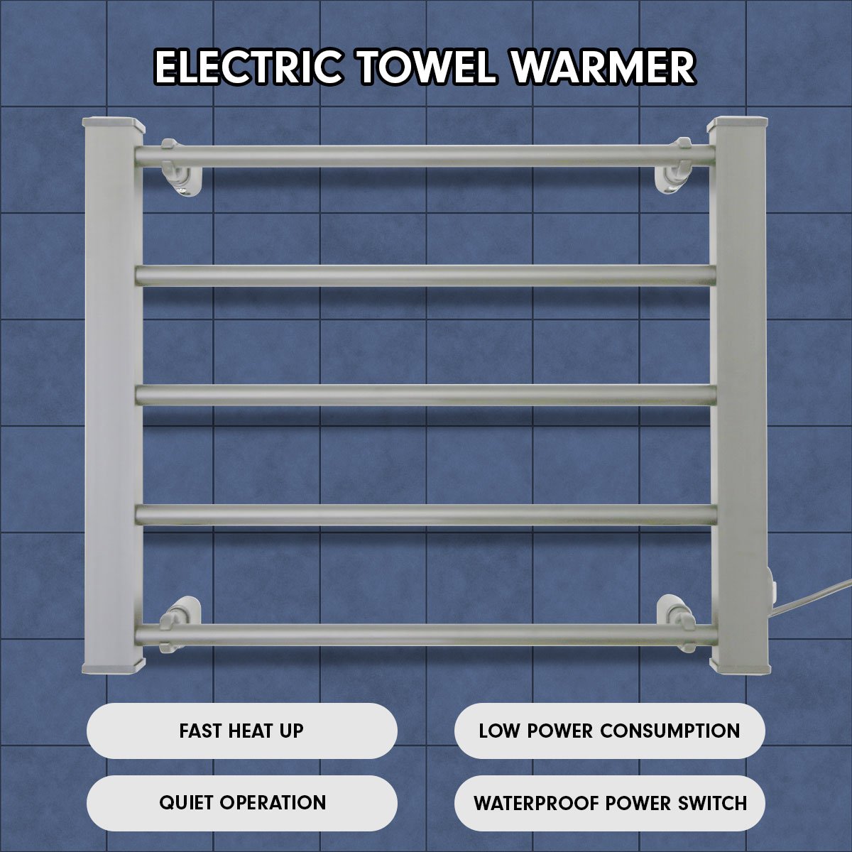 Pronti Heated Towel Rack Electric Bathroom Towel Rails Warmer Ev-90- Silver V240-PTR-EVA-90-SL
