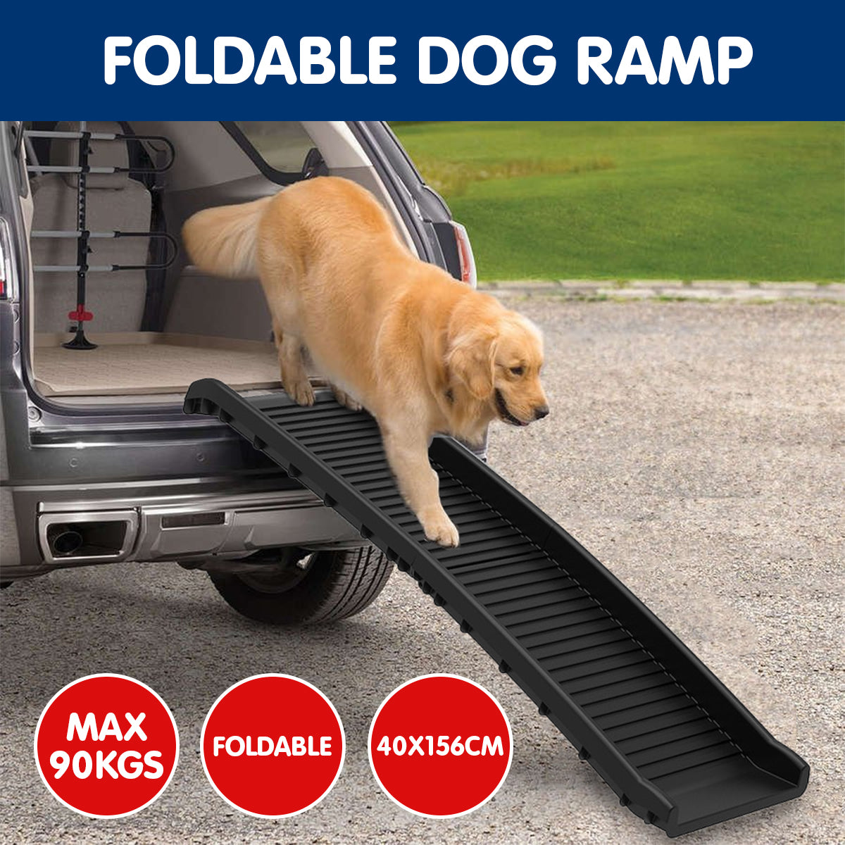 Furtastic Foldable Car Dog Ramp Vehicle Ladder Step Stairs - Black V240-PTR-PRO-BK