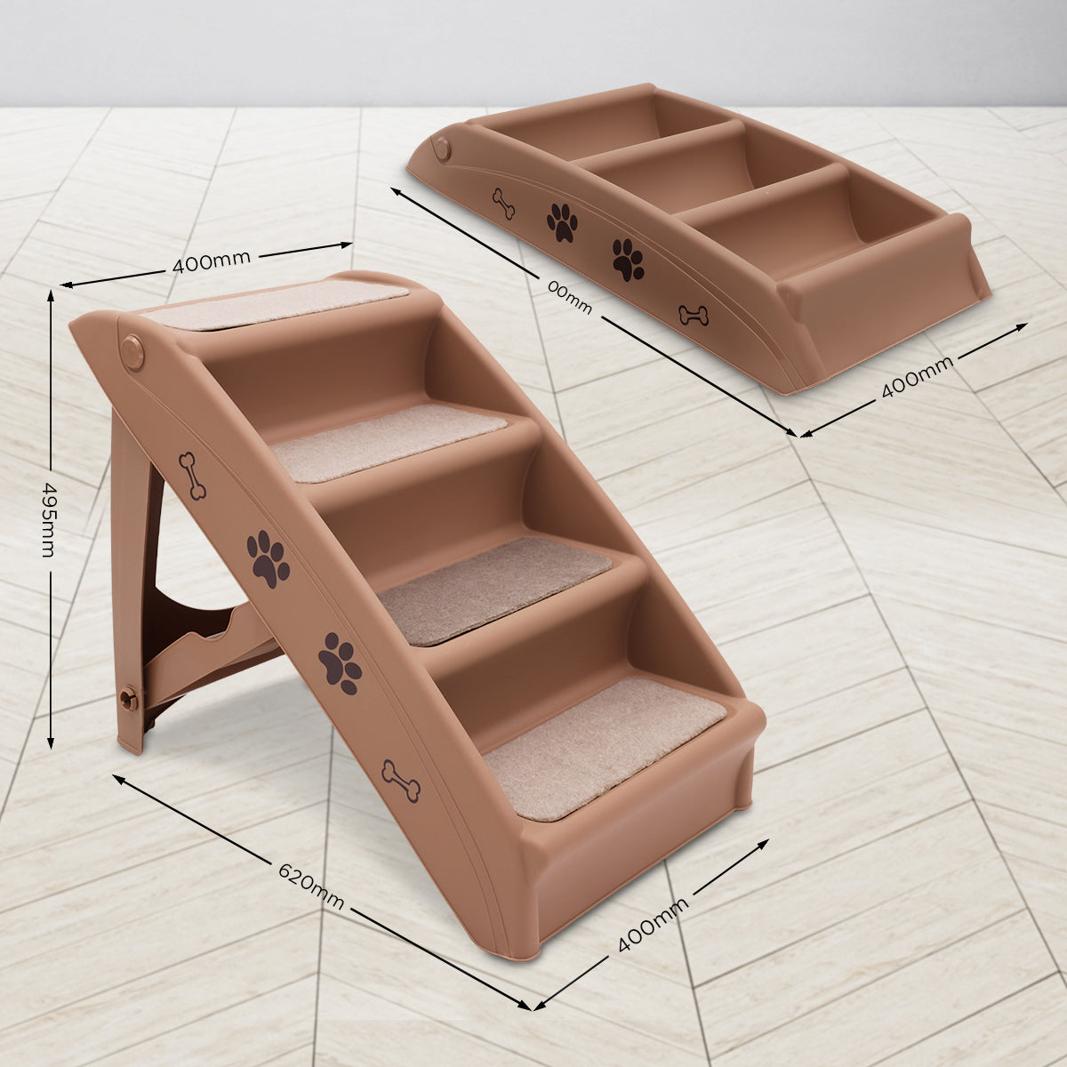 Furtastic 50cm Foldable Step Ladder Stairs - Brown V240-PTS-EJE-433-BR