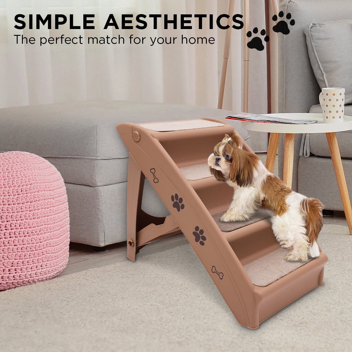 Furtastic 50cm Foldable Step Ladder Stairs - Brown V240-PTS-EJE-433-BR