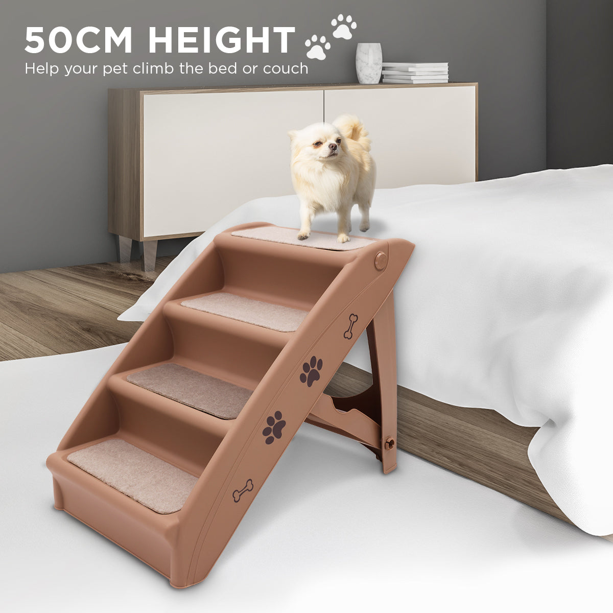 Furtastic 50cm Foldable Step Ladder Stairs - Brown V240-PTS-EJE-433-BR