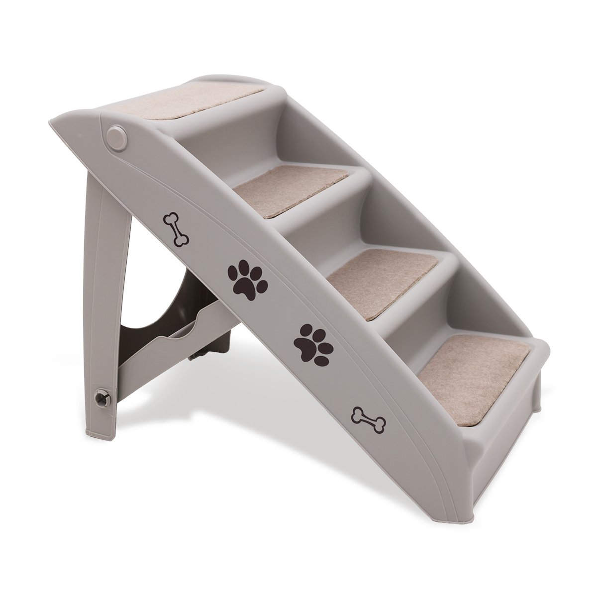 Furtastic Foldable Pet Stairs in Grey - 50cm Dog Ladder Cat Ramp with Non-Slip Mat for Indoor and Outdoor Use V240-PTS-EJE-433-GY