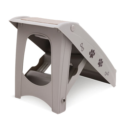 Furtastic Foldable Pet Stairs in Grey - 50cm Dog Ladder Cat Ramp with Non-Slip Mat for Indoor and Outdoor Use V240-PTS-EJE-433-GY