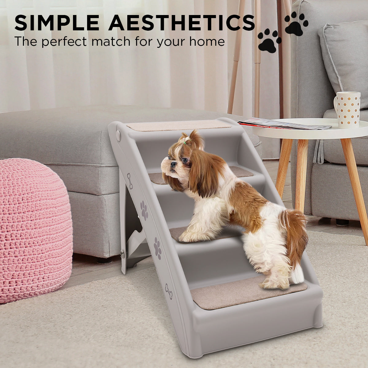 Furtastic Foldable Pet Stairs in Grey - 50cm Dog Ladder Cat Ramp with Non-Slip Mat for Indoor and Outdoor Use V240-PTS-EJE-433-GY