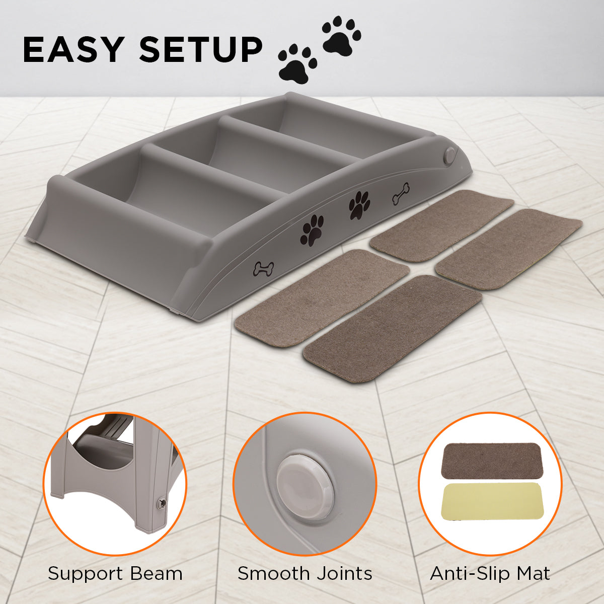 Furtastic Foldable Pet Stairs in Grey - 50cm Dog Ladder Cat Ramp with Non-Slip Mat for Indoor and Outdoor Use V240-PTS-EJE-433-GY