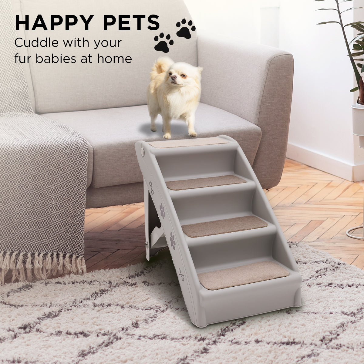 Furtastic Foldable Pet Stairs in Grey - 50cm Dog Ladder Cat Ramp with Non-Slip Mat for Indoor and Outdoor Use V240-PTS-EJE-433-GY