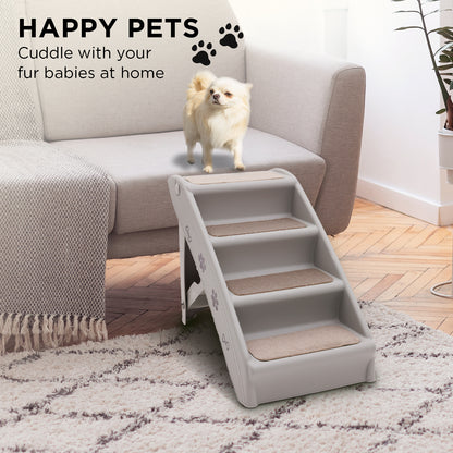 Furtastic Foldable Pet Stairs in Grey - 50cm Dog Ladder Cat Ramp with Non-Slip Mat for Indoor and Outdoor Use V240-PTS-EJE-433-GY