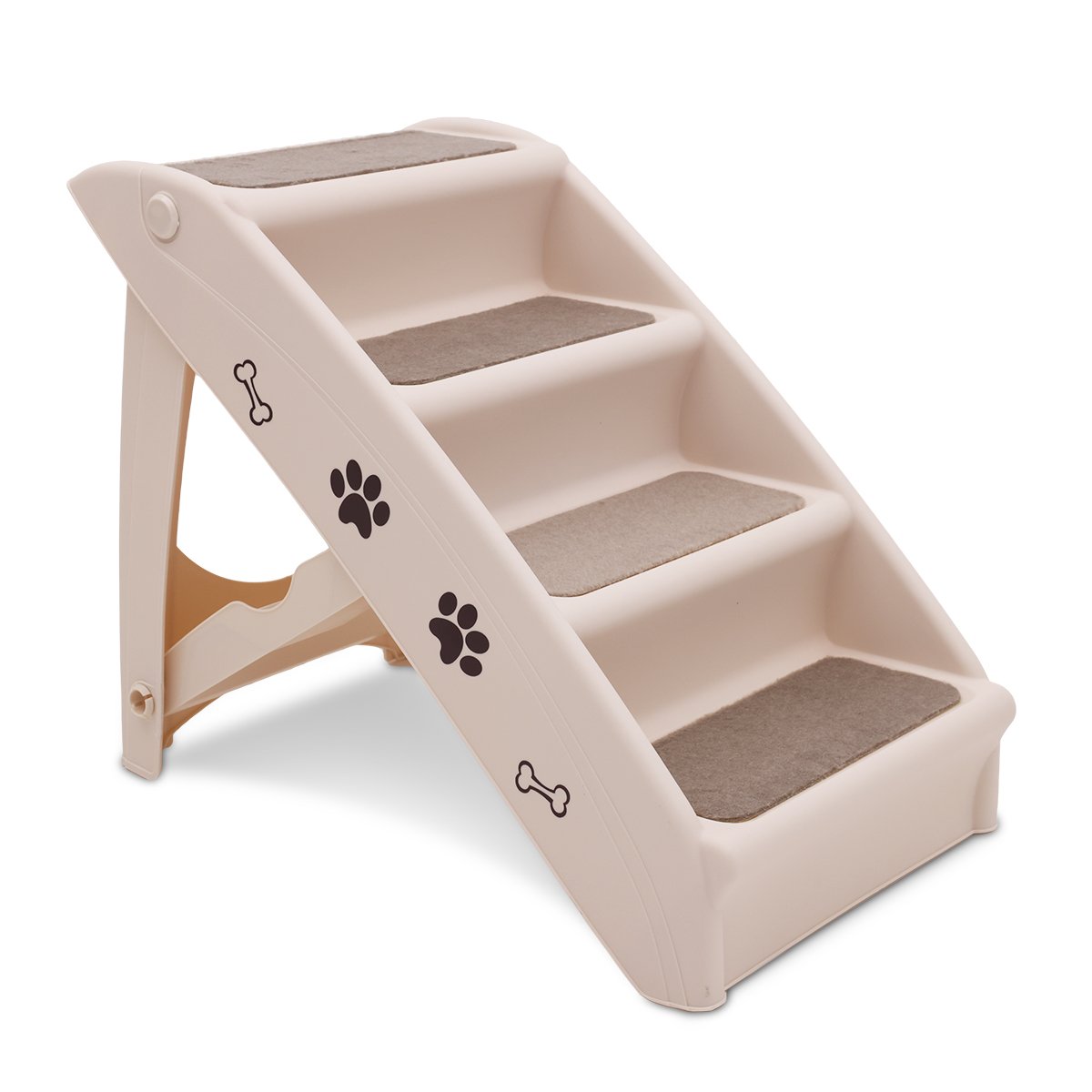 Furtastic Foldable Pet Stairs In White - 50cm Dog Ladder Cat Ramp V240-PTS-EJE-433-WH