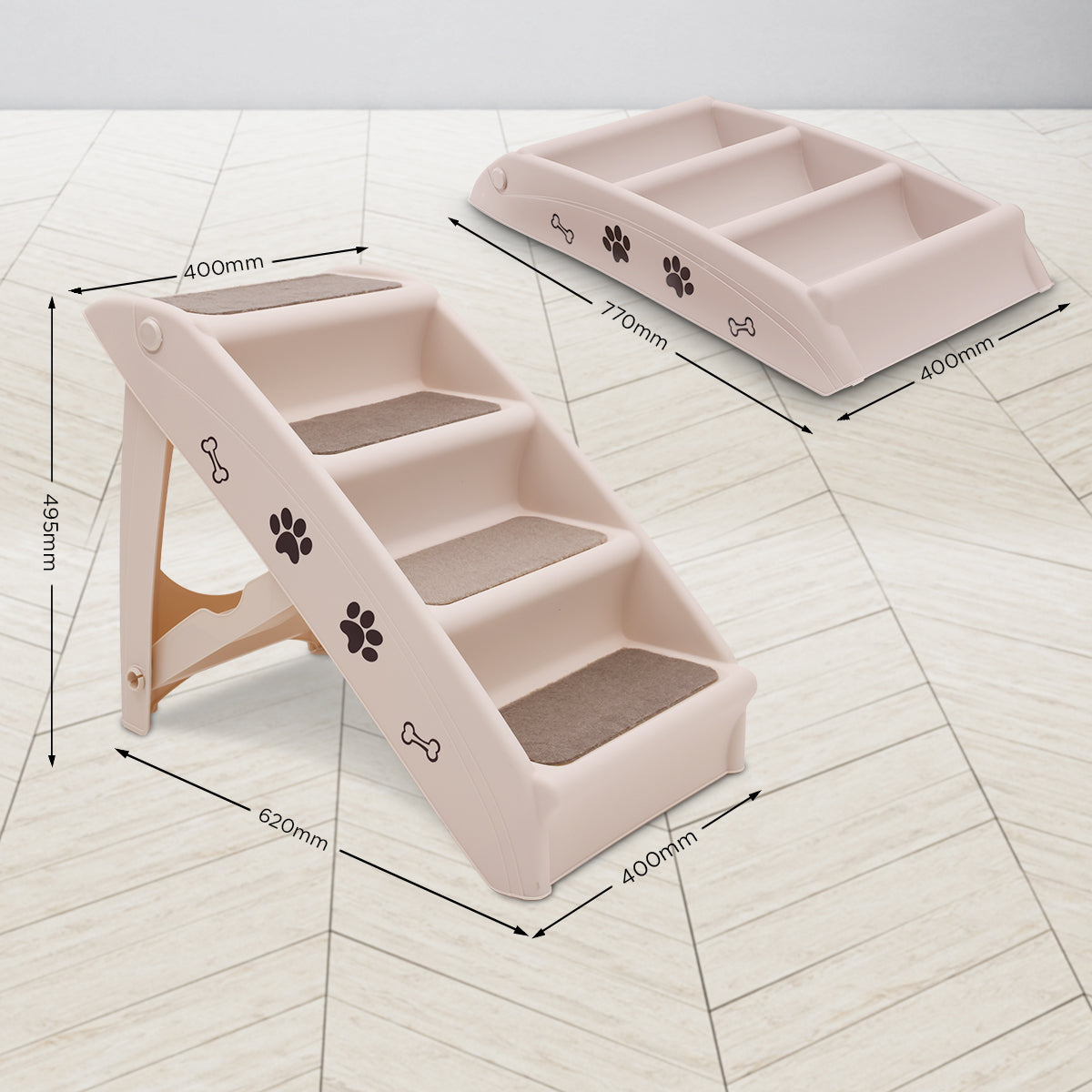 Furtastic Foldable Pet Stairs In White - 50cm Dog Ladder Cat Ramp V240-PTS-EJE-433-WH