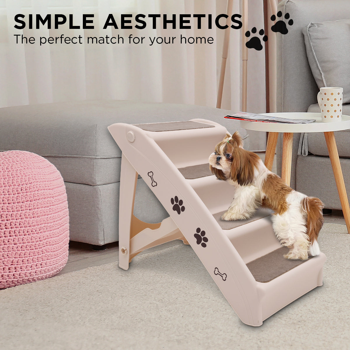 Furtastic Foldable Pet Stairs In White - 50cm Dog Ladder Cat Ramp V240-PTS-EJE-433-WH