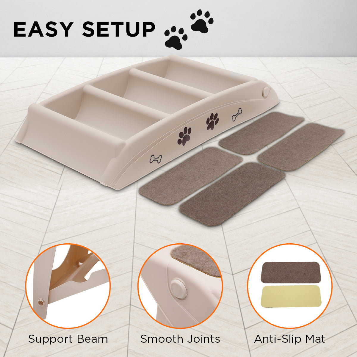 Furtastic Foldable Pet Stairs In White - 50cm Dog Ladder Cat Ramp V240-PTS-EJE-433-WH