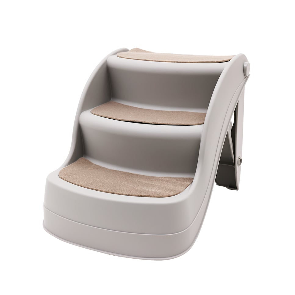 Furtastic Foldable Pet Stairs In Grey - 38cm Dog Ladder Cat Ramp V240-PTS-EJE-434-GY