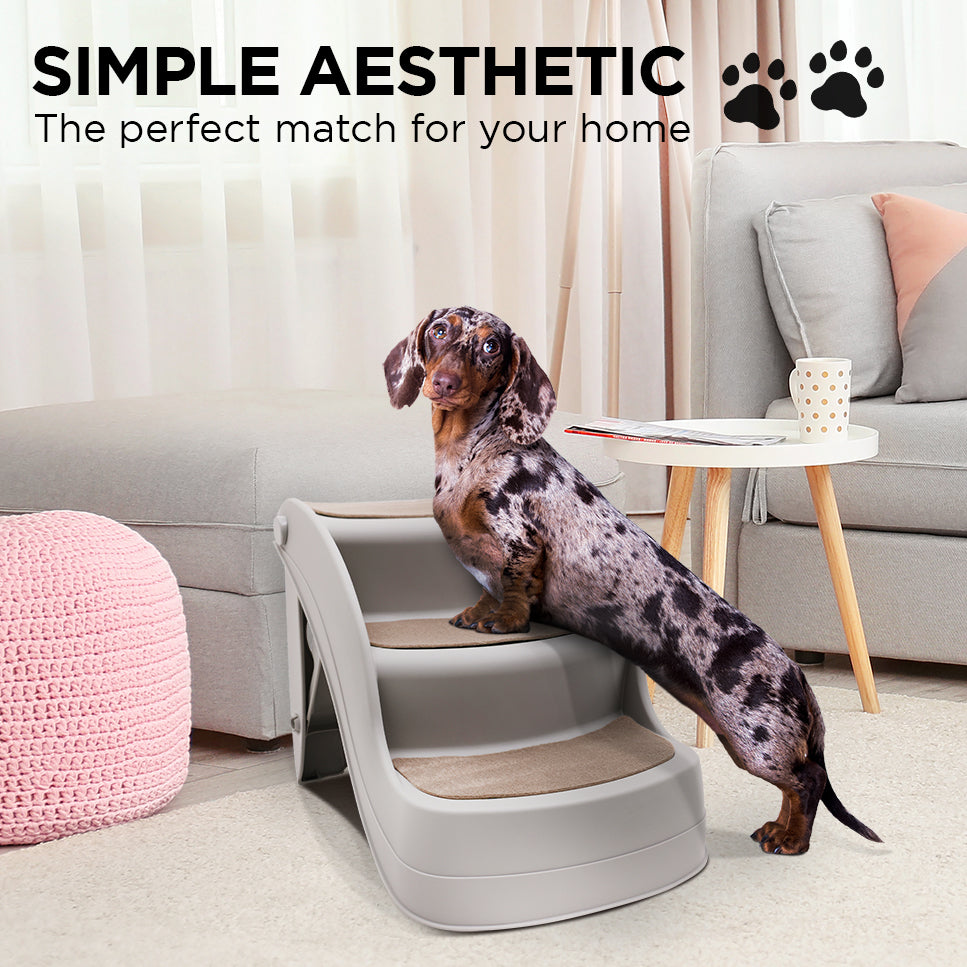 Furtastic Foldable Pet Stairs In Grey - 38cm Dog Ladder Cat Ramp V240-PTS-EJE-434-GY