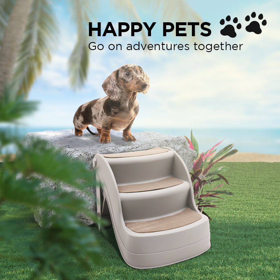 Furtastic Foldable Pet Stairs In Grey - 38cm Dog Ladder Cat Ramp V240-PTS-EJE-434-GY
