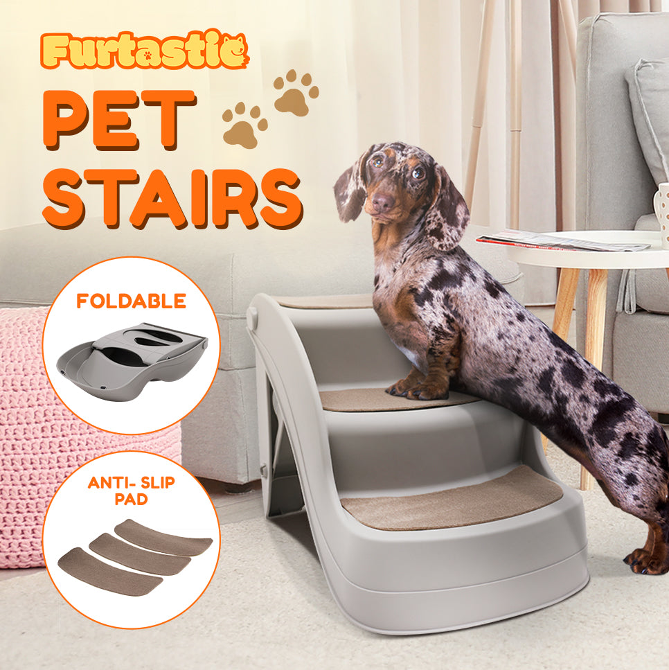 Furtastic Foldable Pet Stairs In Grey - 38cm Dog Ladder Cat Ramp V240-PTS-EJE-434-GY