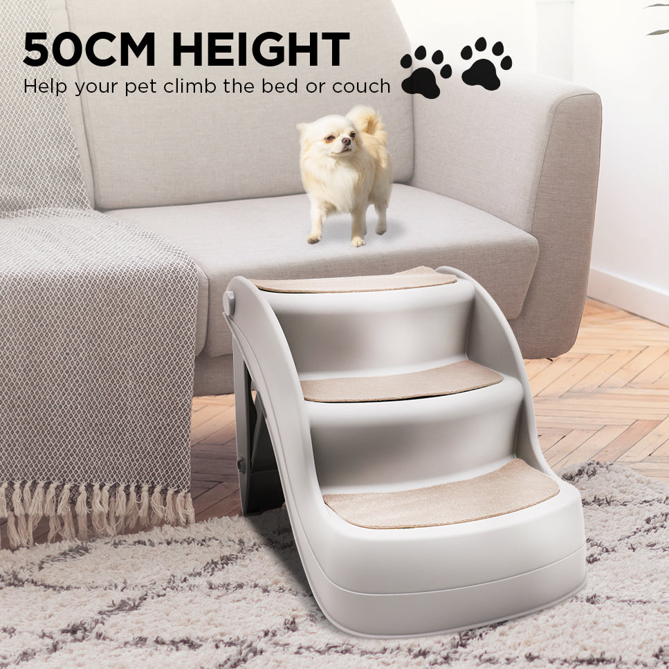 Furtastic Foldable Pet Stairs In Grey - 38cm Dog Ladder Cat Ramp V240-PTS-EJE-434-GY
