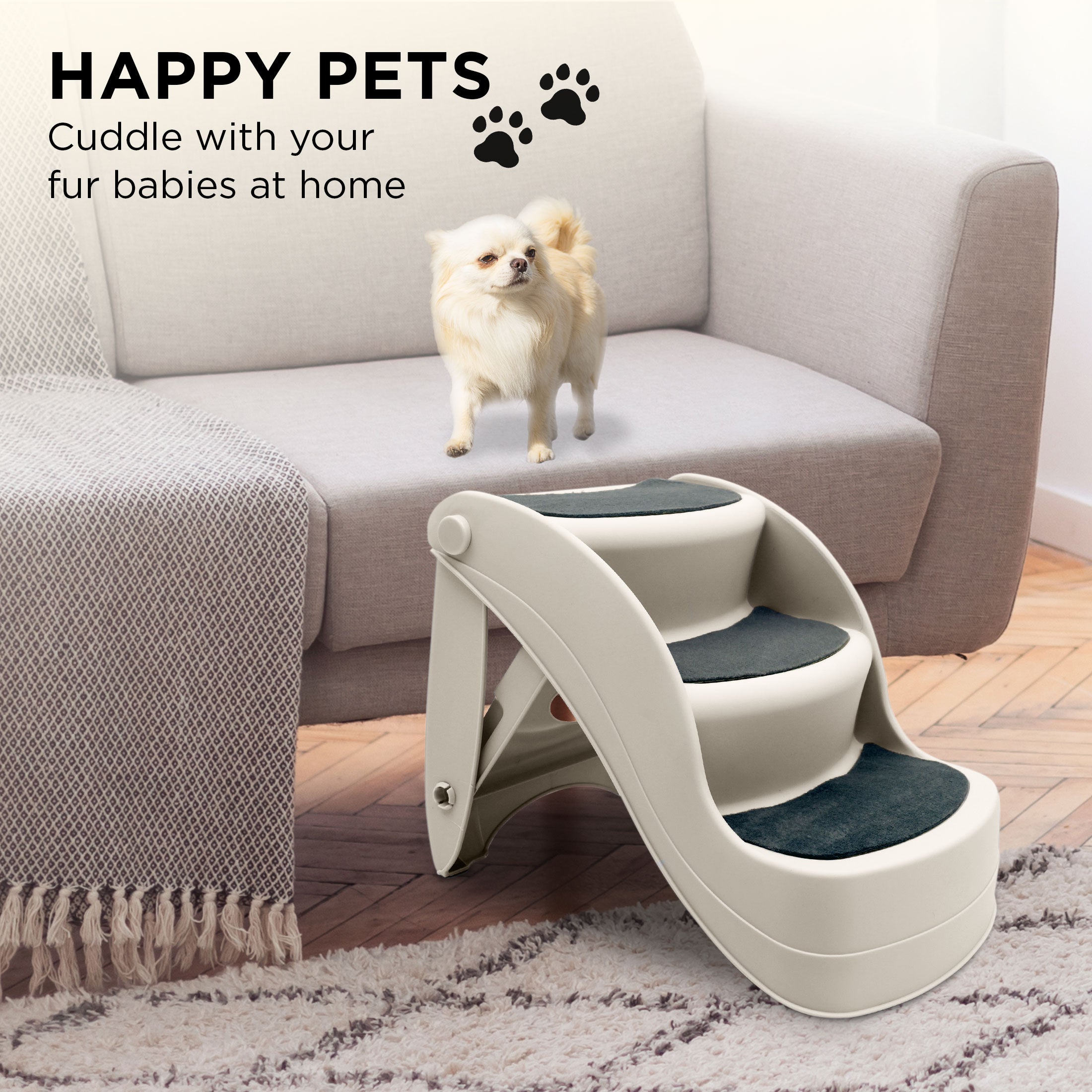 Furtastic 38cm Foldable Pet Stairs Ramp - White V240-PTS-EJE-434-WH