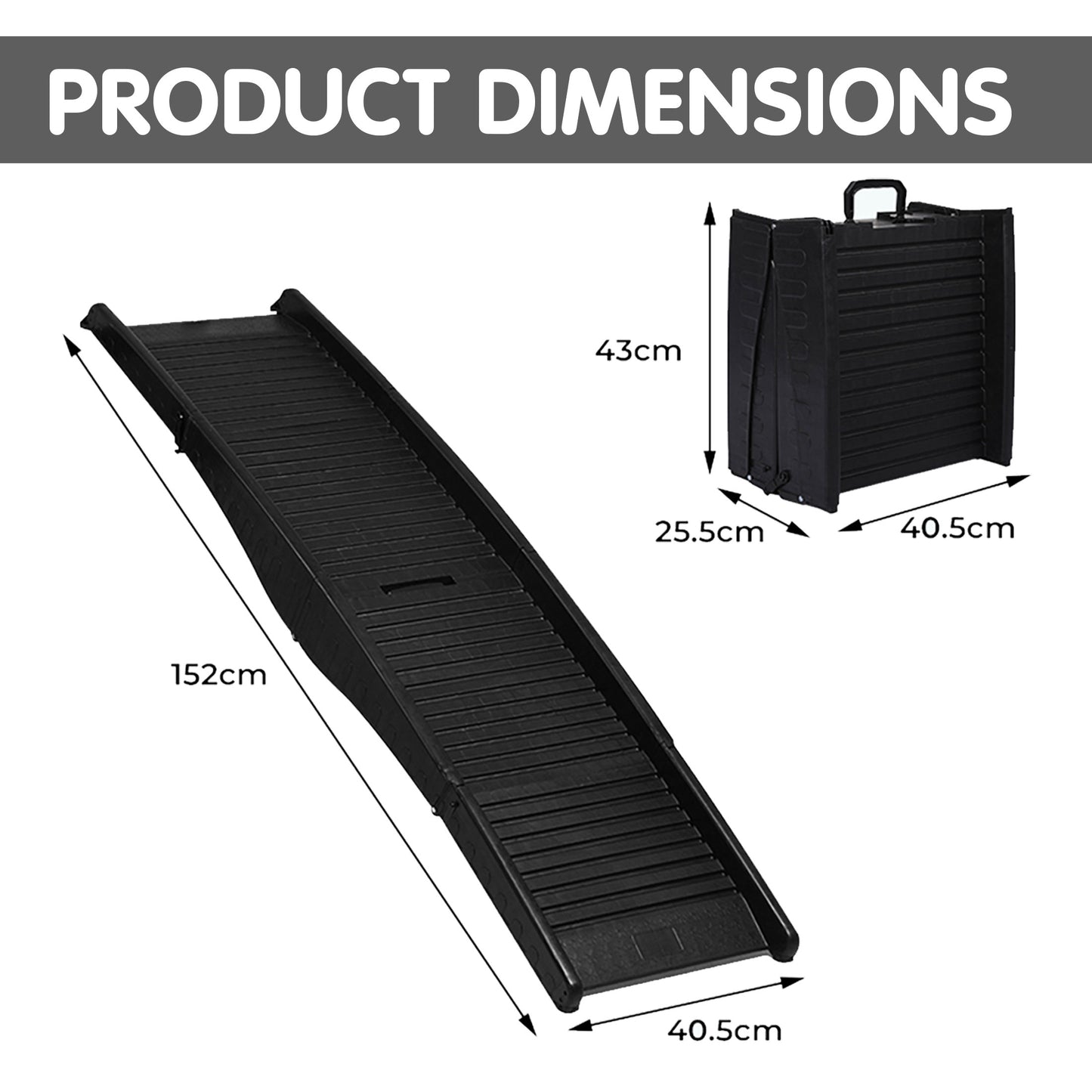 Furtastic 152cm Portable Dog Pet Ramp - Black V240-PTS-EJE-DF-BK
