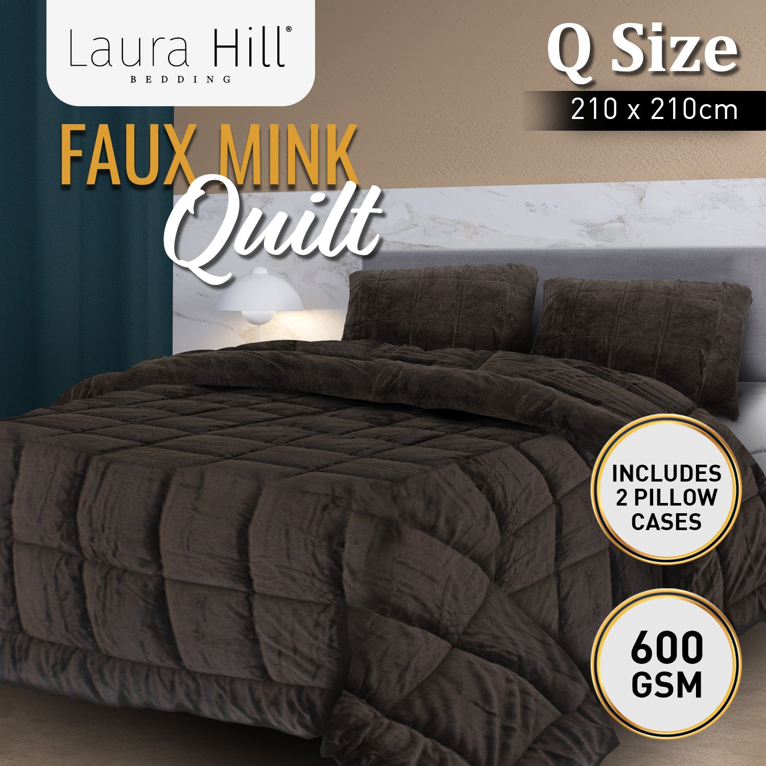 Laura Hill 600GSM Faux Mink Comforter Quilt Duvet Doona - Queen V240-QLT-MKC-600-QN