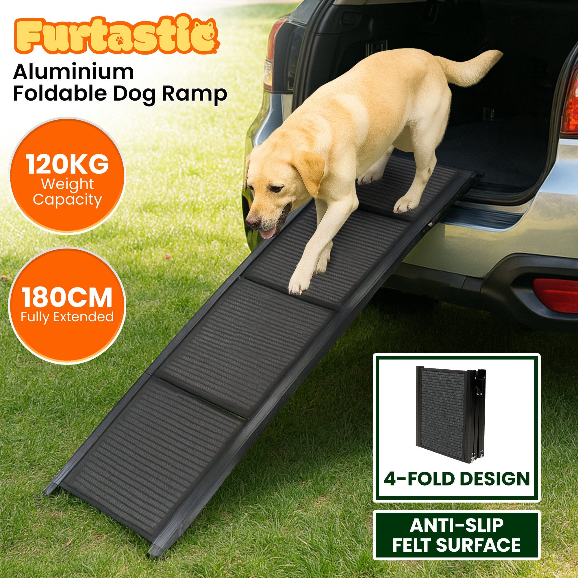 Furtastic Dog Ramp For Cars Pet Ramp For Puppy Medium Dogs Old Dogs & Cats Non-slip Felt Surface Aluminium V240-RAM-JOY-PET-180