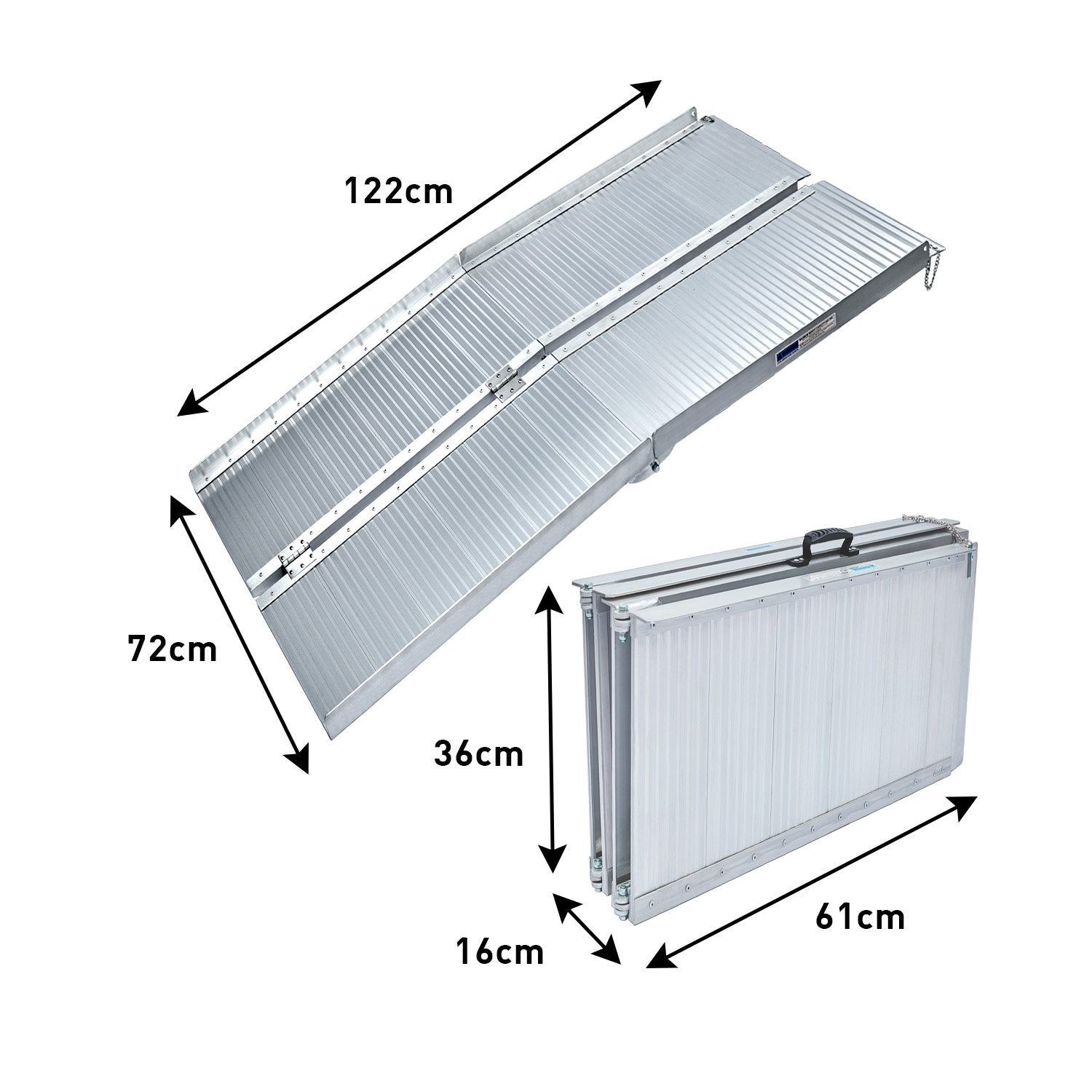 Kartrite 4ft Aluminium Foldable Wheelchair Ramp Non-Slip R02 Silver V240-RAM-WCR-R02-4FT