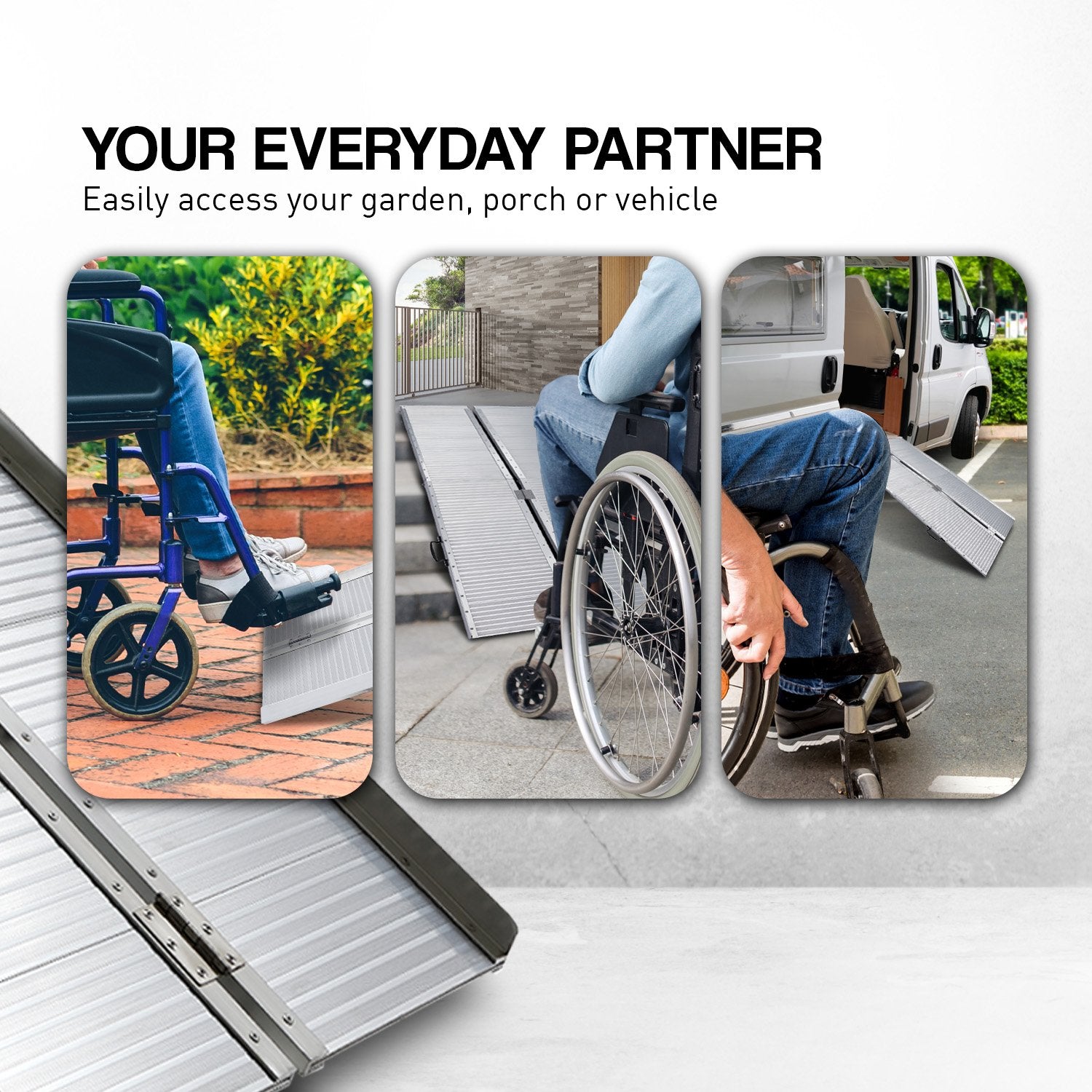 Kartrite 4ft Aluminium Foldable Wheelchair Ramp Non-Slip R02 Silver V240-RAM-WCR-R02-4FT