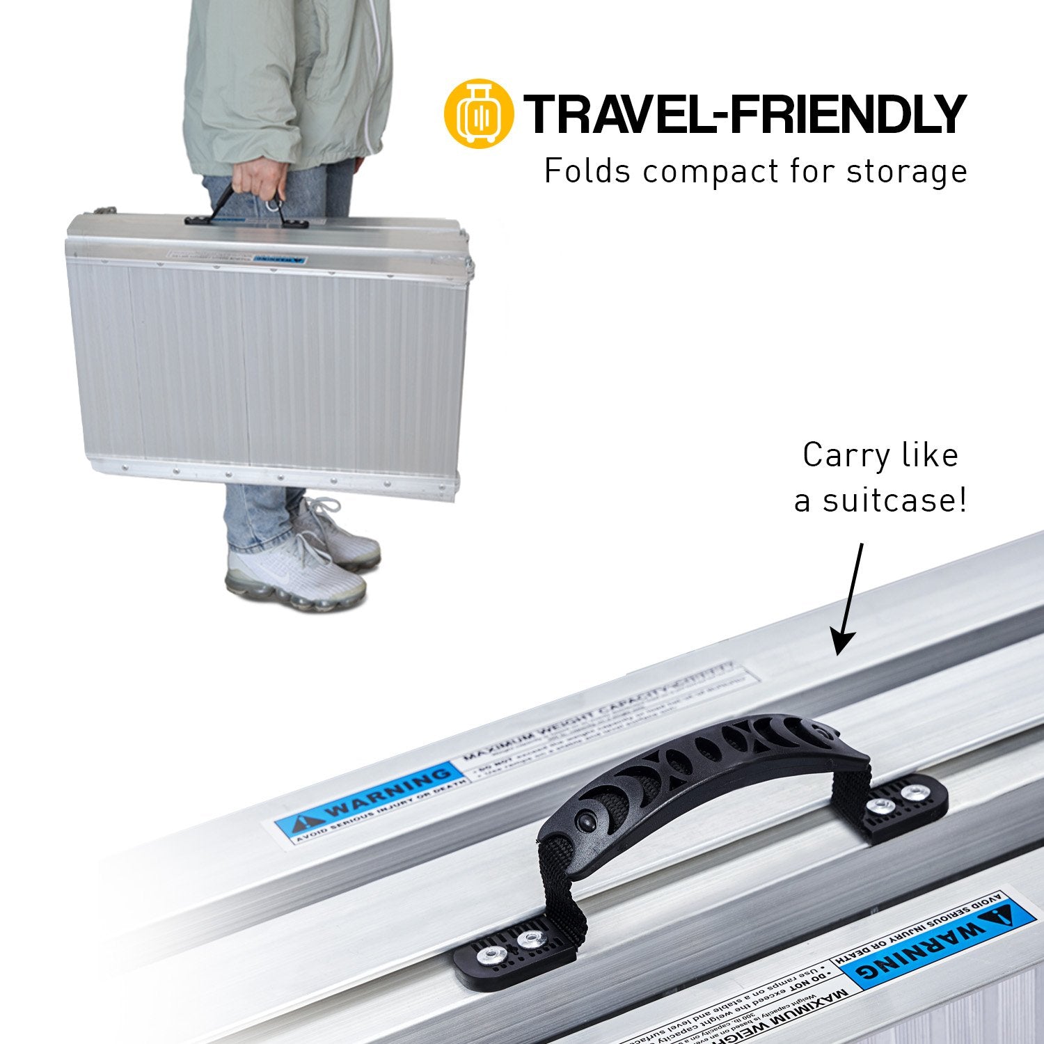 Kartrite 4ft Aluminium Foldable Wheelchair Ramp Non-Slip R02 Silver V240-RAM-WCR-R02-4FT