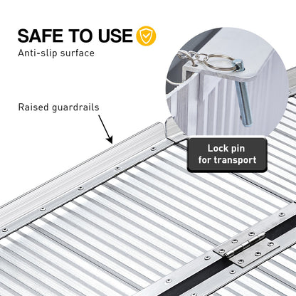 Kartrite 4ft Aluminium Foldable Wheelchair Ramp Non-Slip R02 Silver V240-RAM-WCR-R02-4FT