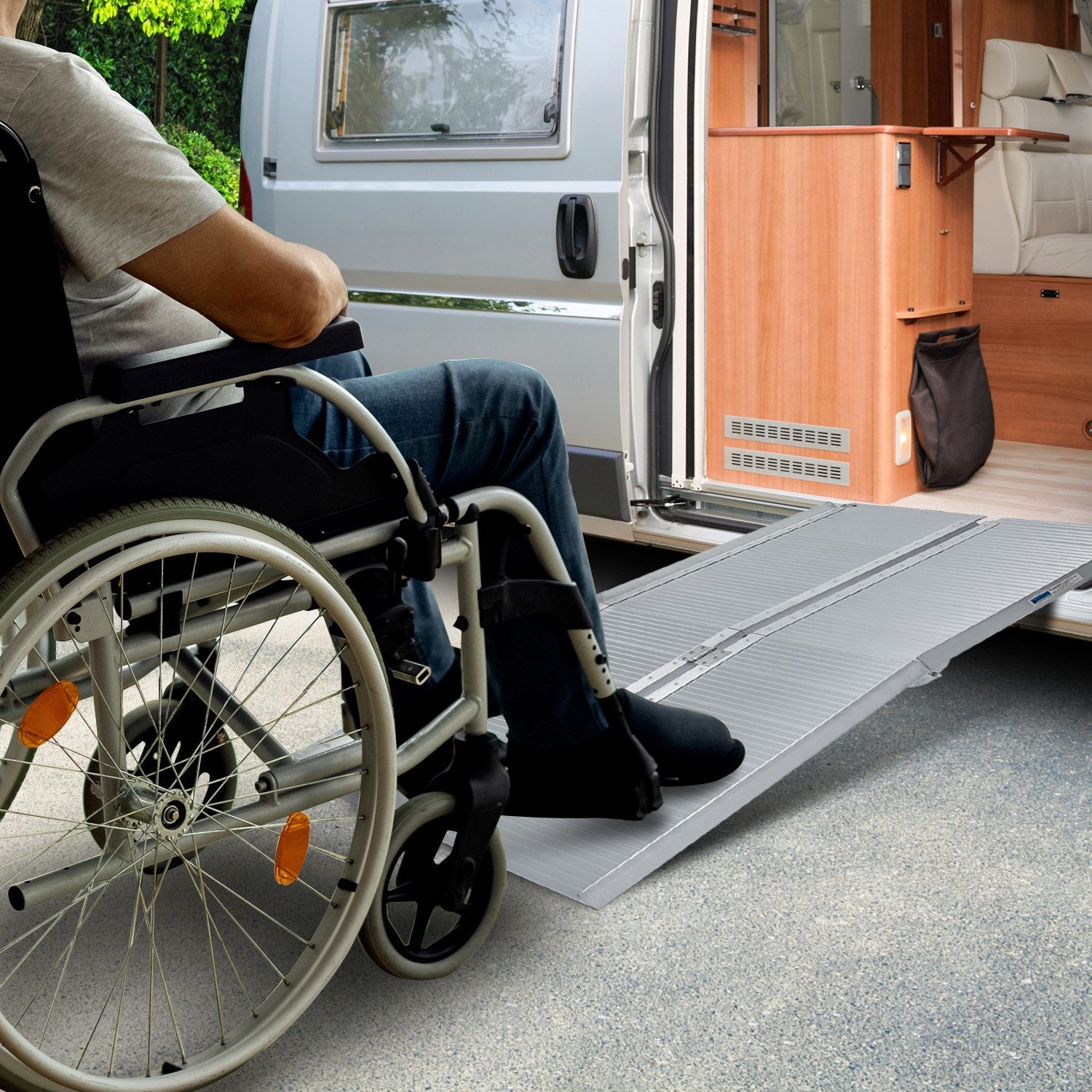 Kartrite 4ft Aluminium Foldable Wheelchair Ramp Non-Slip R02 Silver V240-RAM-WCR-R02-4FT