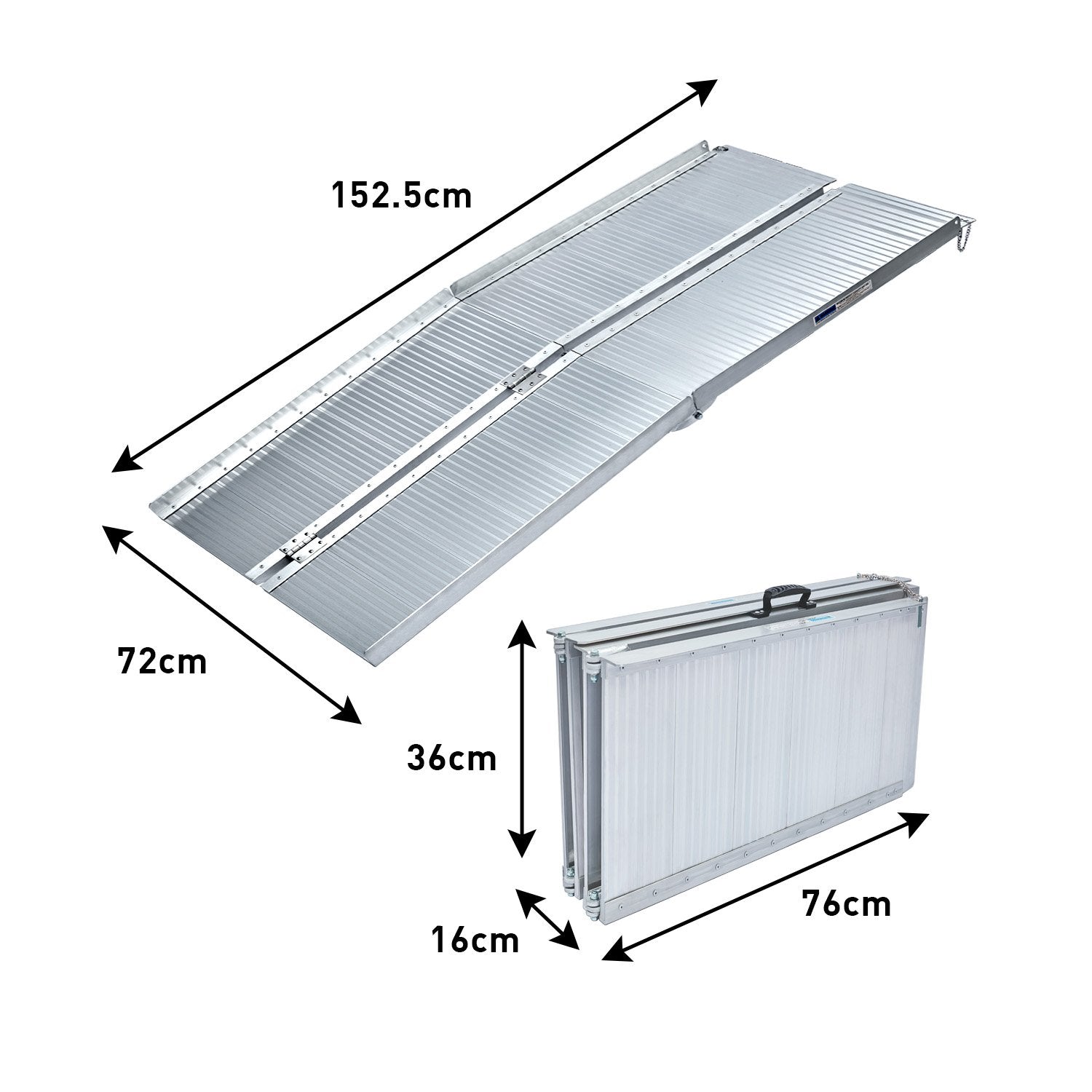 Kartrite 5ft Aluminium Foldable Wheelchair Ramp Non-Slip R02 Silver V240-RAM-WCR-R02-5FT
