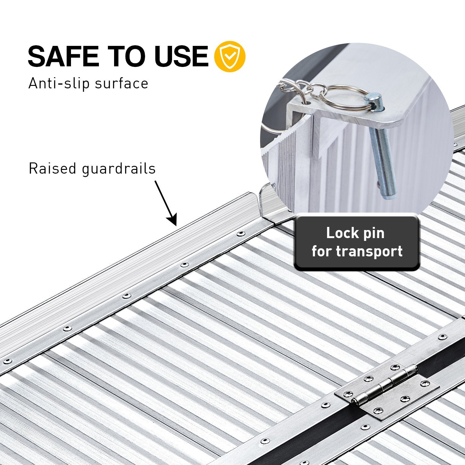 Kartrite 5ft Aluminium Foldable Wheelchair Ramp Non-Slip R02 Silver V240-RAM-WCR-R02-5FT