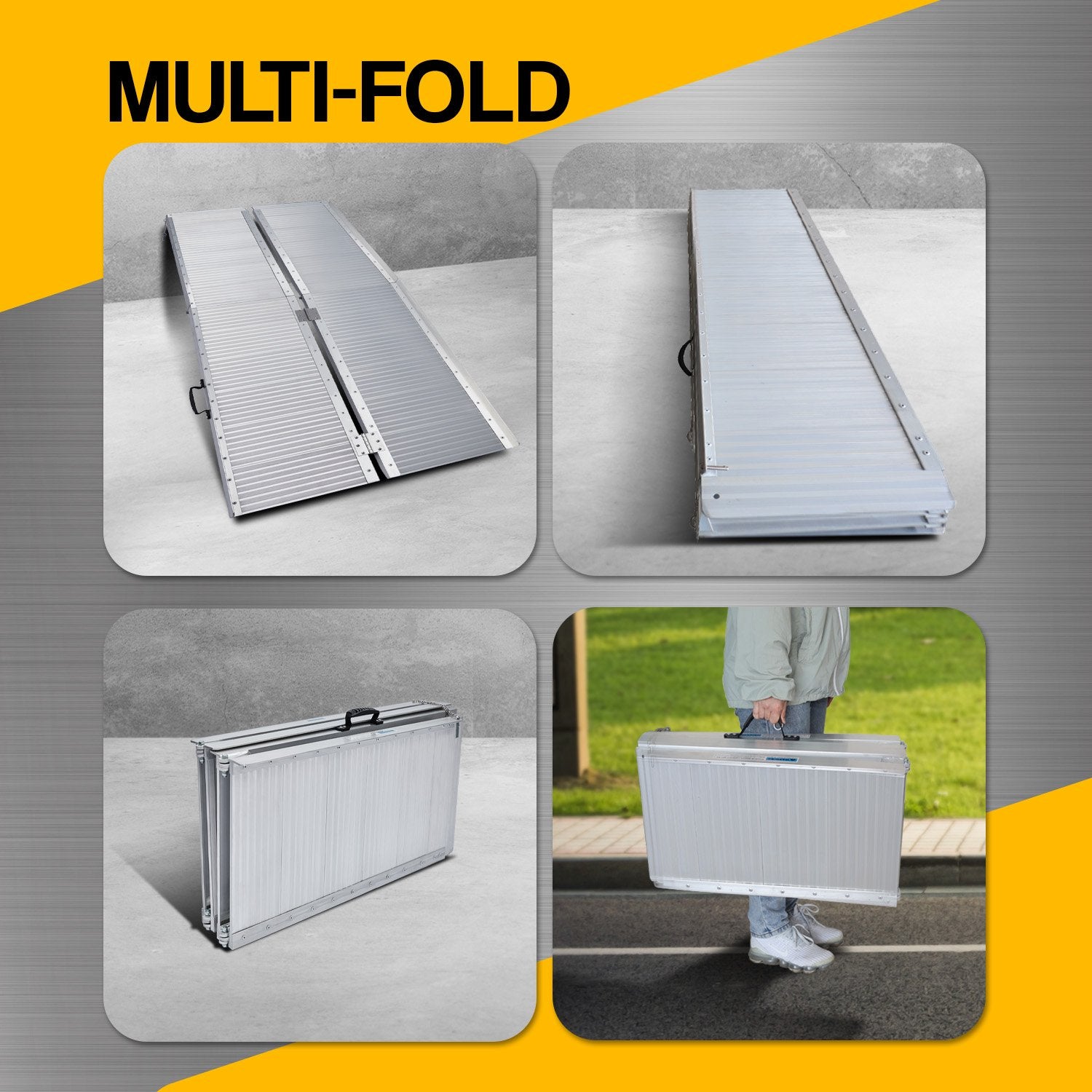 Kartrite 5ft Aluminium Foldable Wheelchair Ramp Non-Slip R02 Silver V240-RAM-WCR-R02-5FT