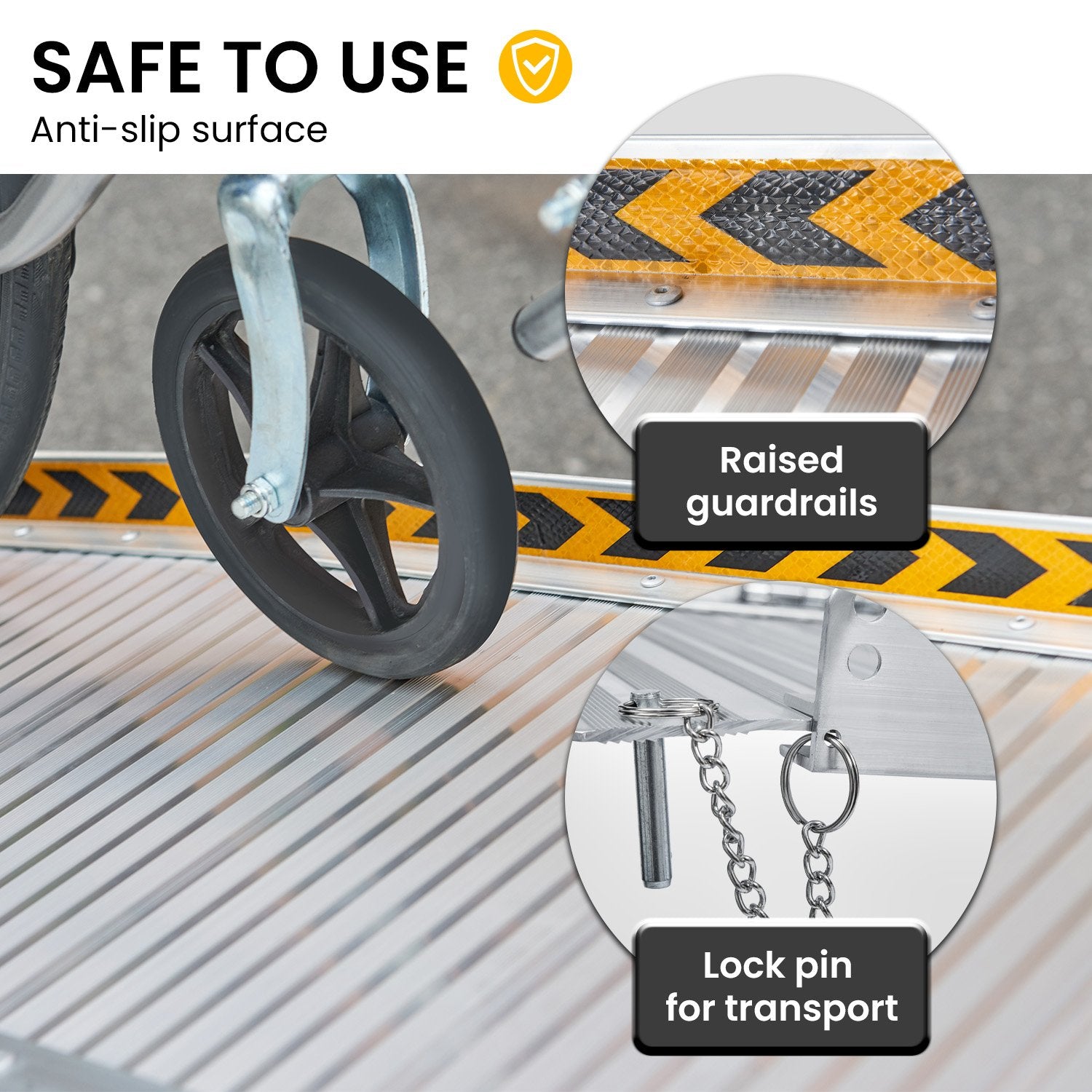 Kartrite 6ft Aluminium Foldable Wheelchair Ramp Non-Slip R02 Silver V240-RAM-WCR-R02-6FT