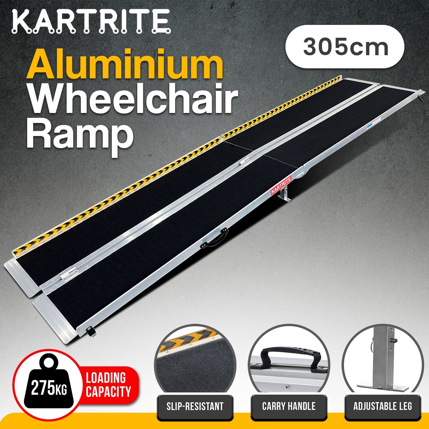 Kartrite Folding Aluminium Wheelchair Ramp 10FT Portable Mobility Access Ramp V240-RAM-WCR-R03-10F