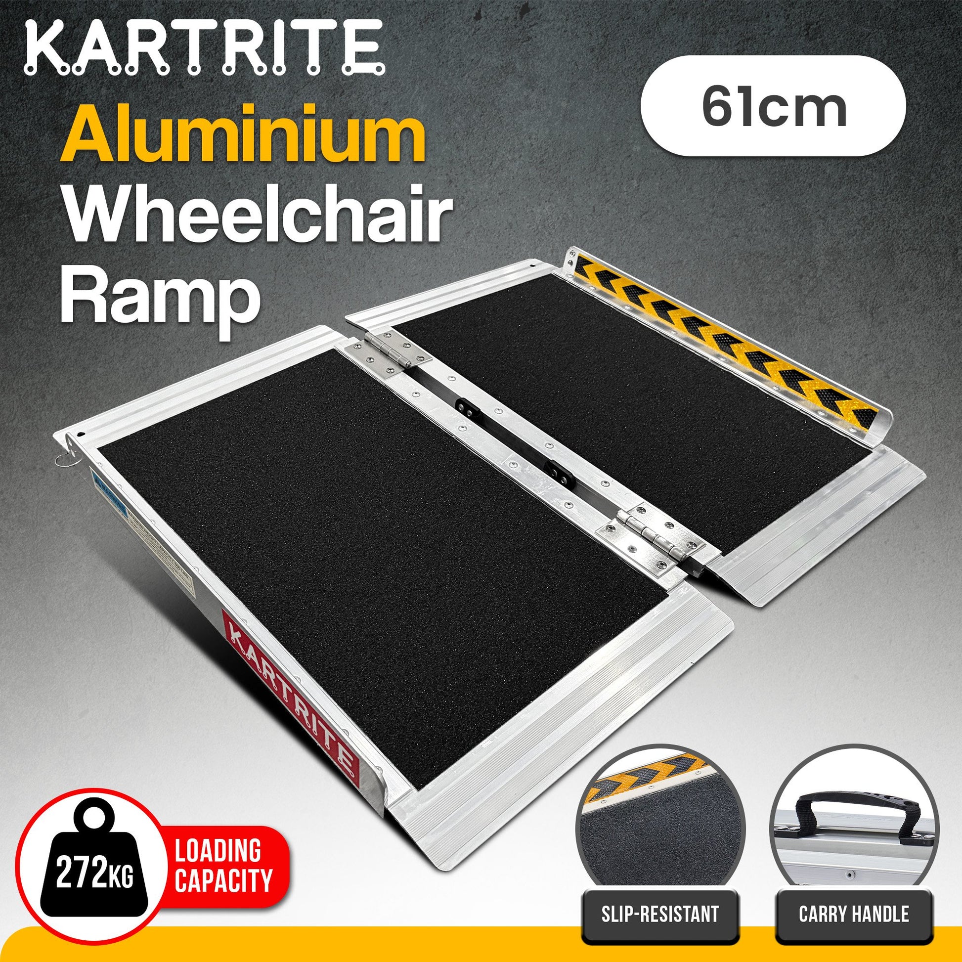 Kartrite Aluminium Wheelchair Ramp 2FT Mobility Ramp with High Grip Surface Safety Side Rails Locking Pin & V240-RAM-WCR-R03-2FT