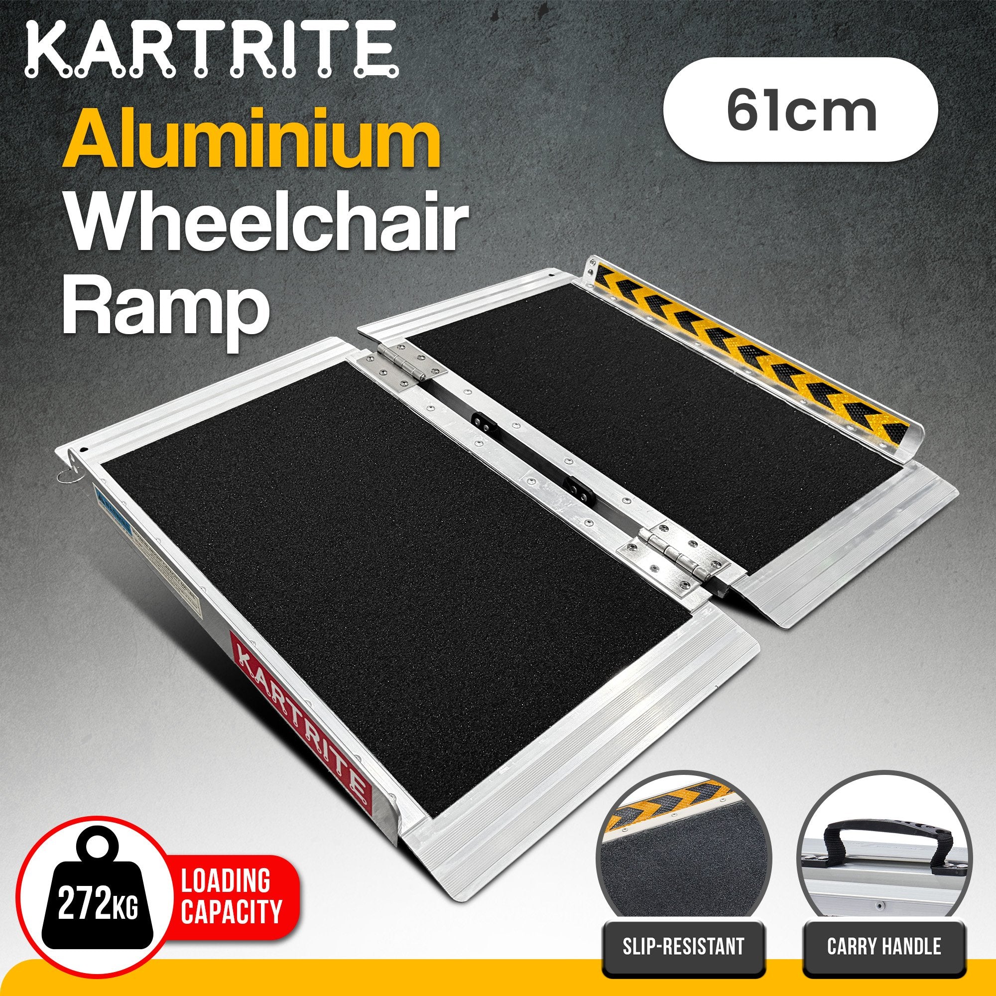 Kartrite Aluminium Wheelchair Ramp 2FT Mobility Ramp with High Grip Surface Safety Side Rails Locking Pin & V240-RAM-WCR-R03-2FT