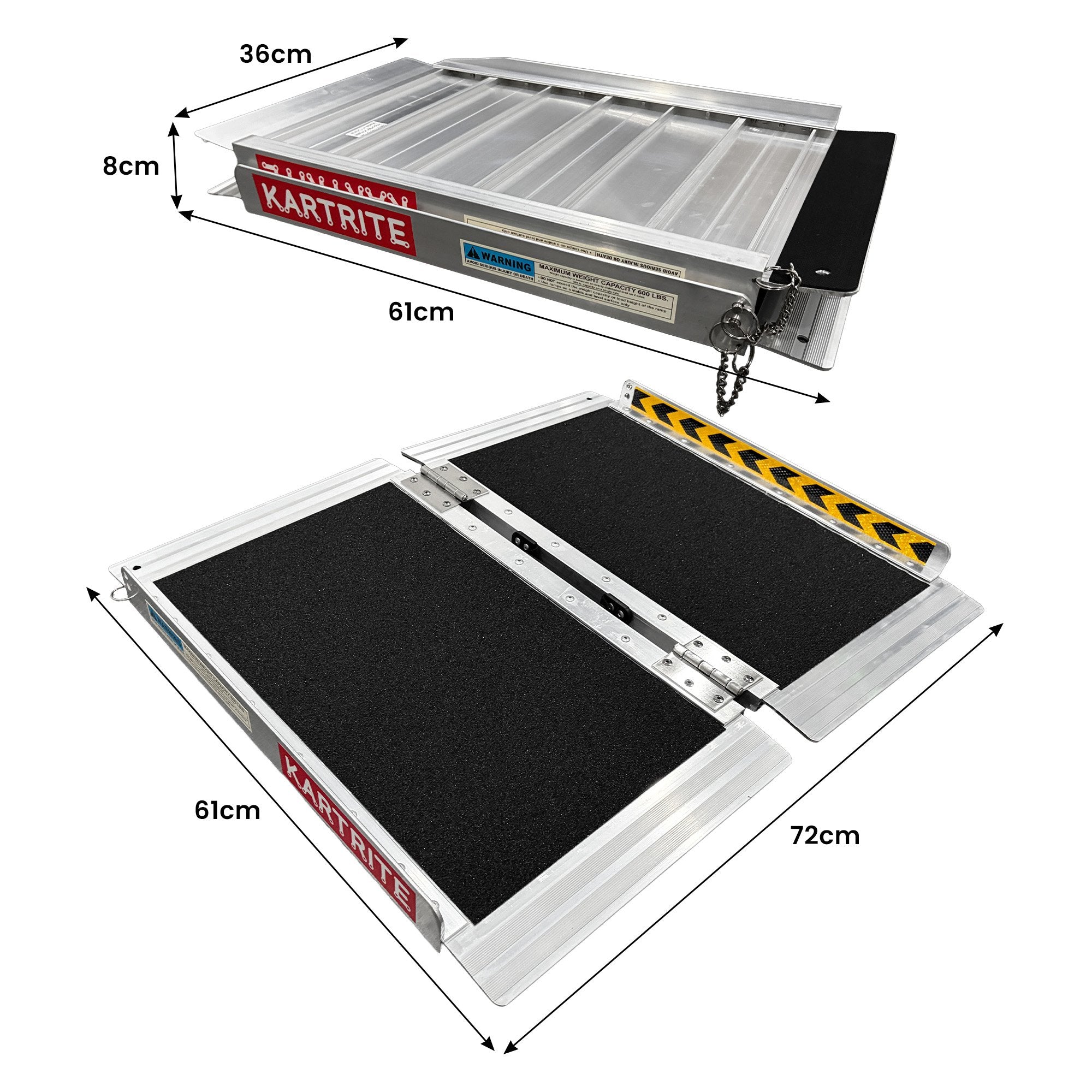 Kartrite Aluminium Wheelchair Ramp 2FT Mobility Ramp with High Grip Surface Safety Side Rails Locking Pin & V240-RAM-WCR-R03-2FT