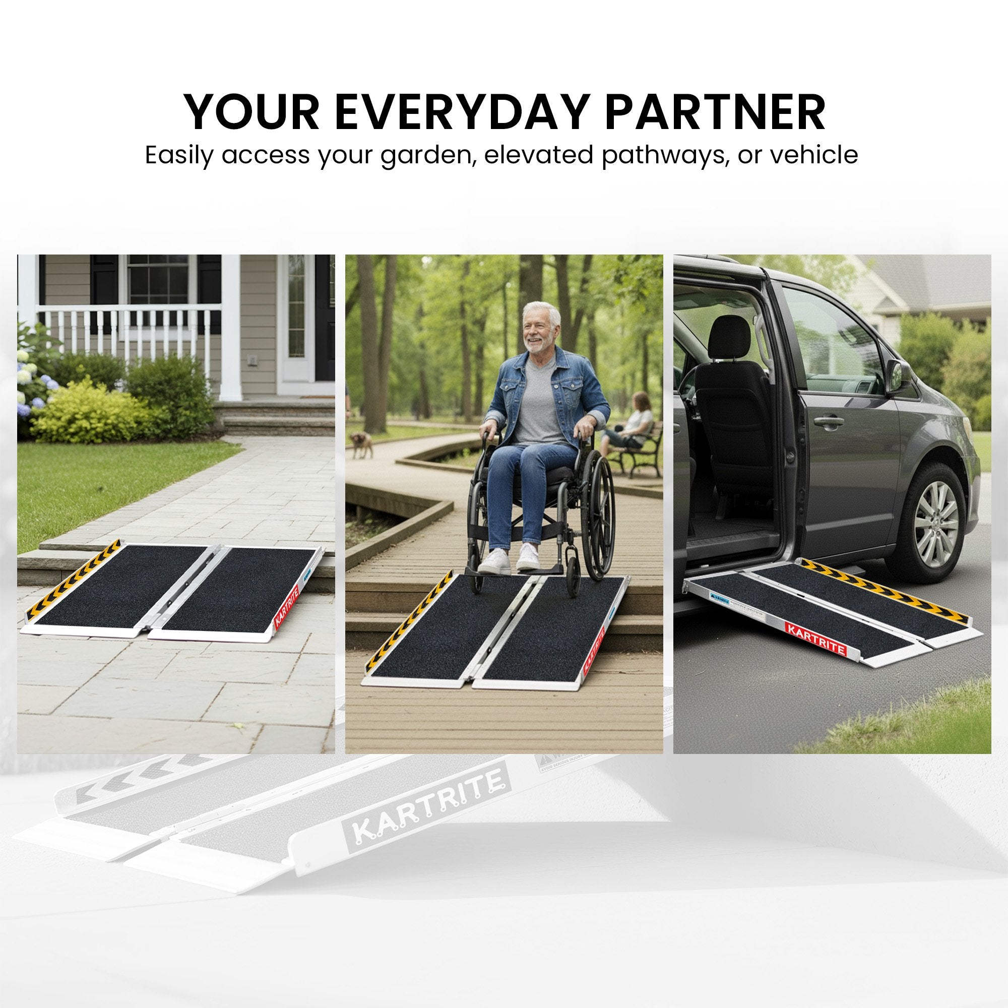 Kartrite Aluminium Wheelchair Ramp 2FT Mobility Ramp with High Grip Surface Safety Side Rails Locking Pin & V240-RAM-WCR-R03-2FT