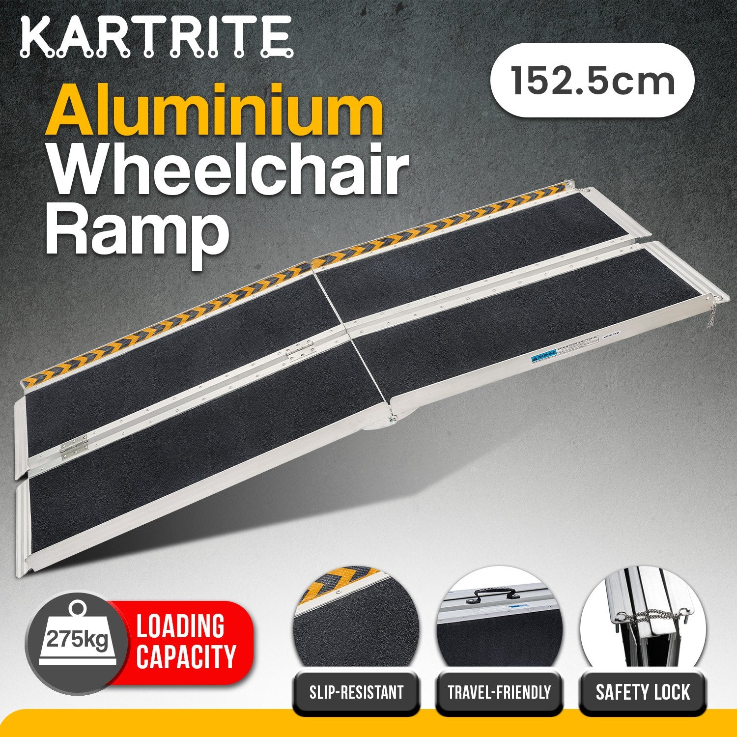 Kartrite Folding Aluminium Wheelchair Ramp 5FT Portable Mobility Access Ramp V240-RAM-WCR-R03-5FT
