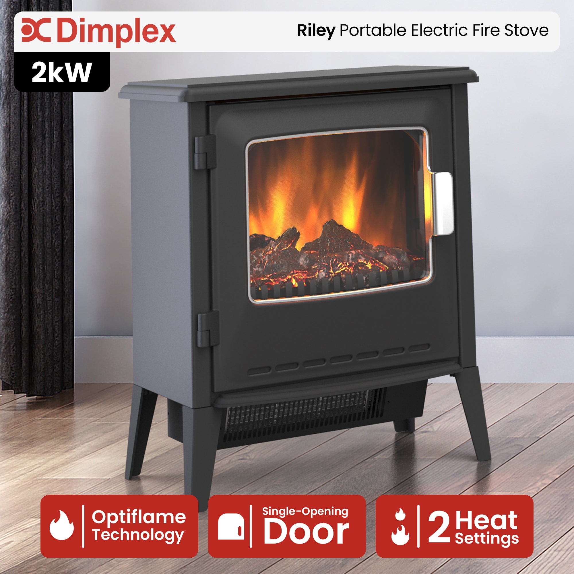 Dimplex 2kW Riley Portable Electric Fire Stove V240-RLY20-AU