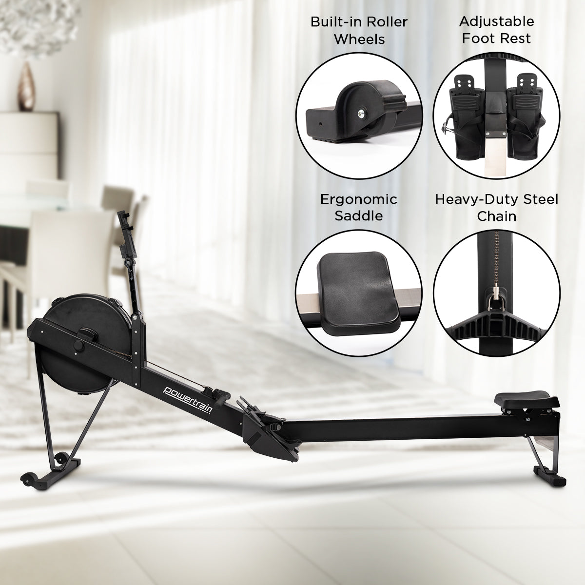 Powertrain Air Rowing Machine Resistance Rower for Home Gym Cardio V240-ROM-TODO-RM5