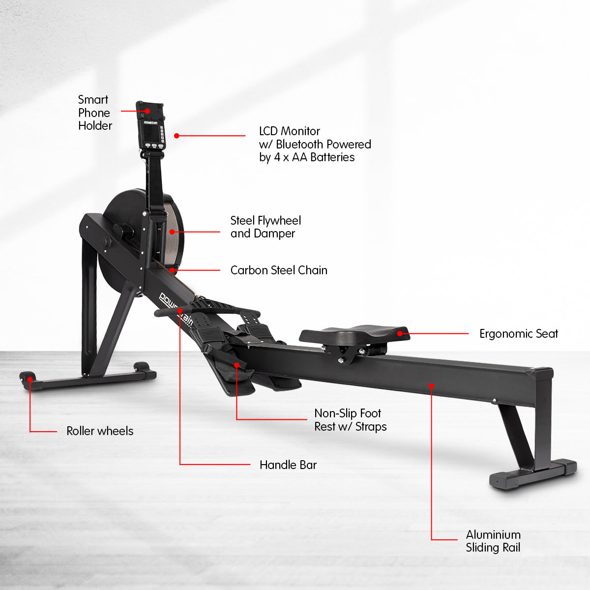 Powertrain Air Rowing Machine Resistance Rower for Home Gym Cardio V240-ROM-TODO-RM5