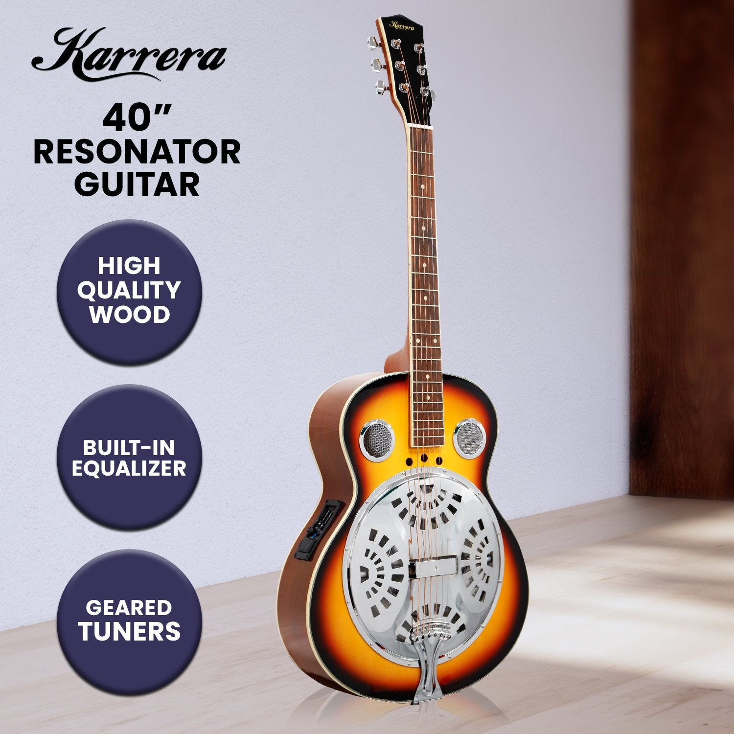 Karrera 40in Resonator Guitar - Sunburst V240-RSN-NC40-SB