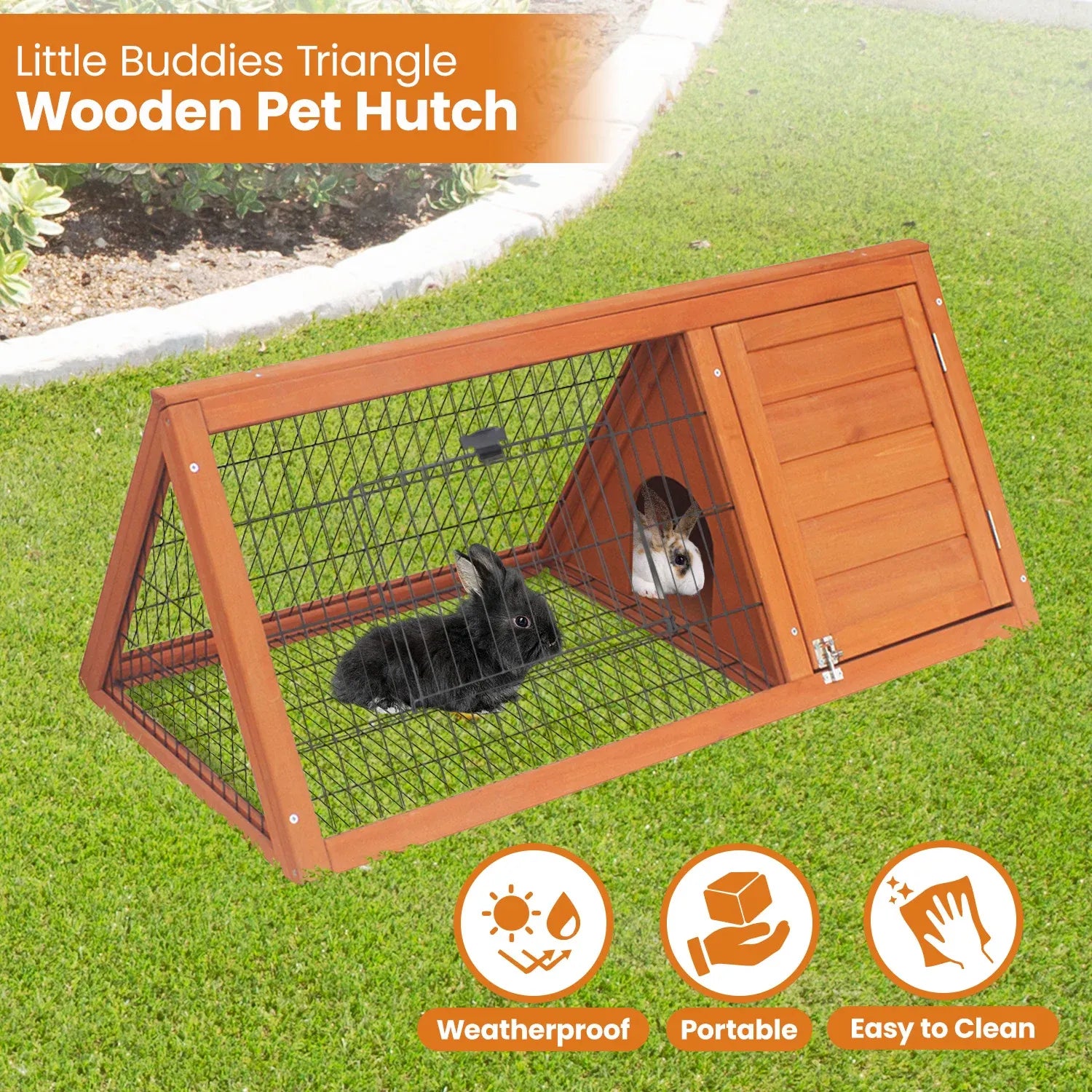 Little Buddies Wooden Triangle Rabbit Animal Hutch - 98cm V240-S0099