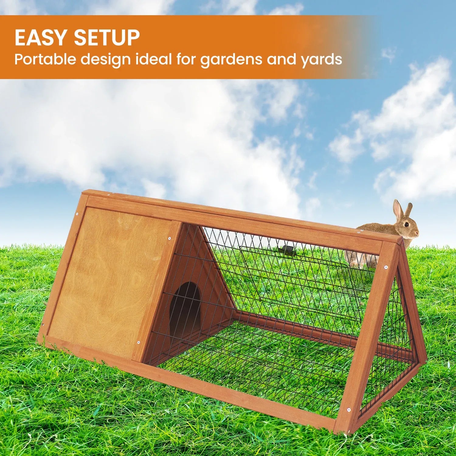 Little Buddies Wooden Triangle Rabbit Animal Hutch - 98cm V240-S0099