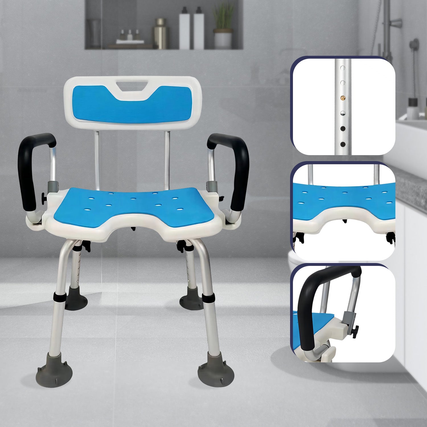 Orthonica Height Adjustable Aluminium Shower Chair With Adjustable Armrests V240-SHC-MAS-040-15L