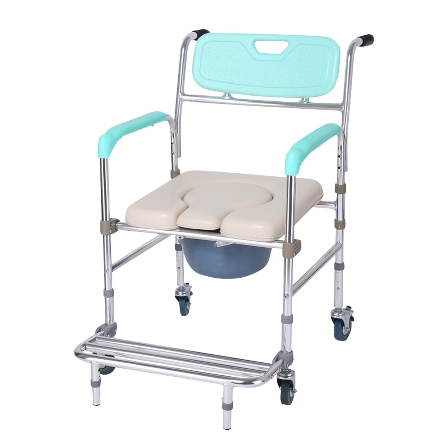 Orthonica Commode Chair With Castors Aluminium Frame Footrest Soft Push Handles V240-SHC-MAS-050-24L