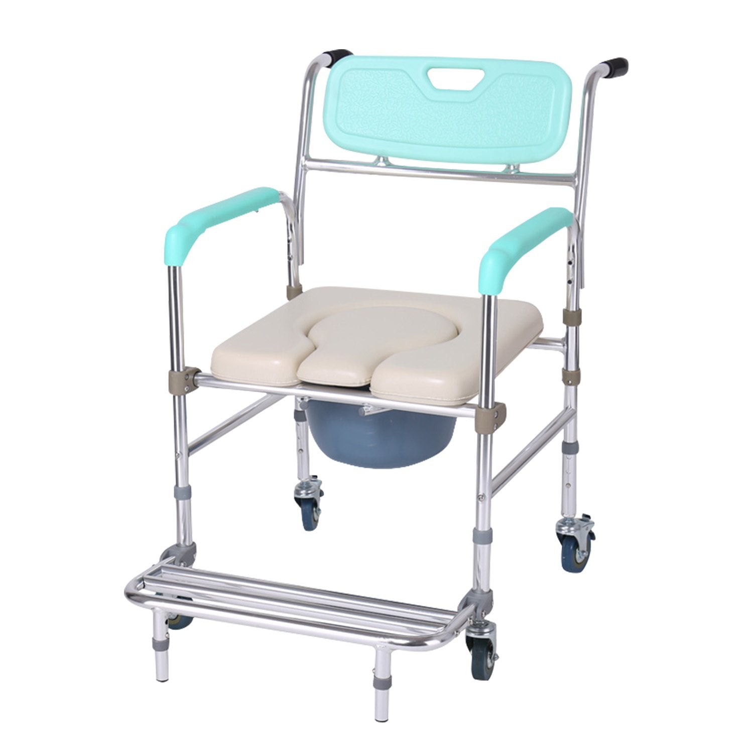 Orthonica Commode Chair With Castors Aluminium Frame Footrest Soft Push Handles V240-SHC-MAS-050-24L