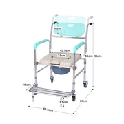 Orthonica Commode Chair With Castors Aluminium Frame Footrest Soft Push Handles V240-SHC-MAS-050-24L