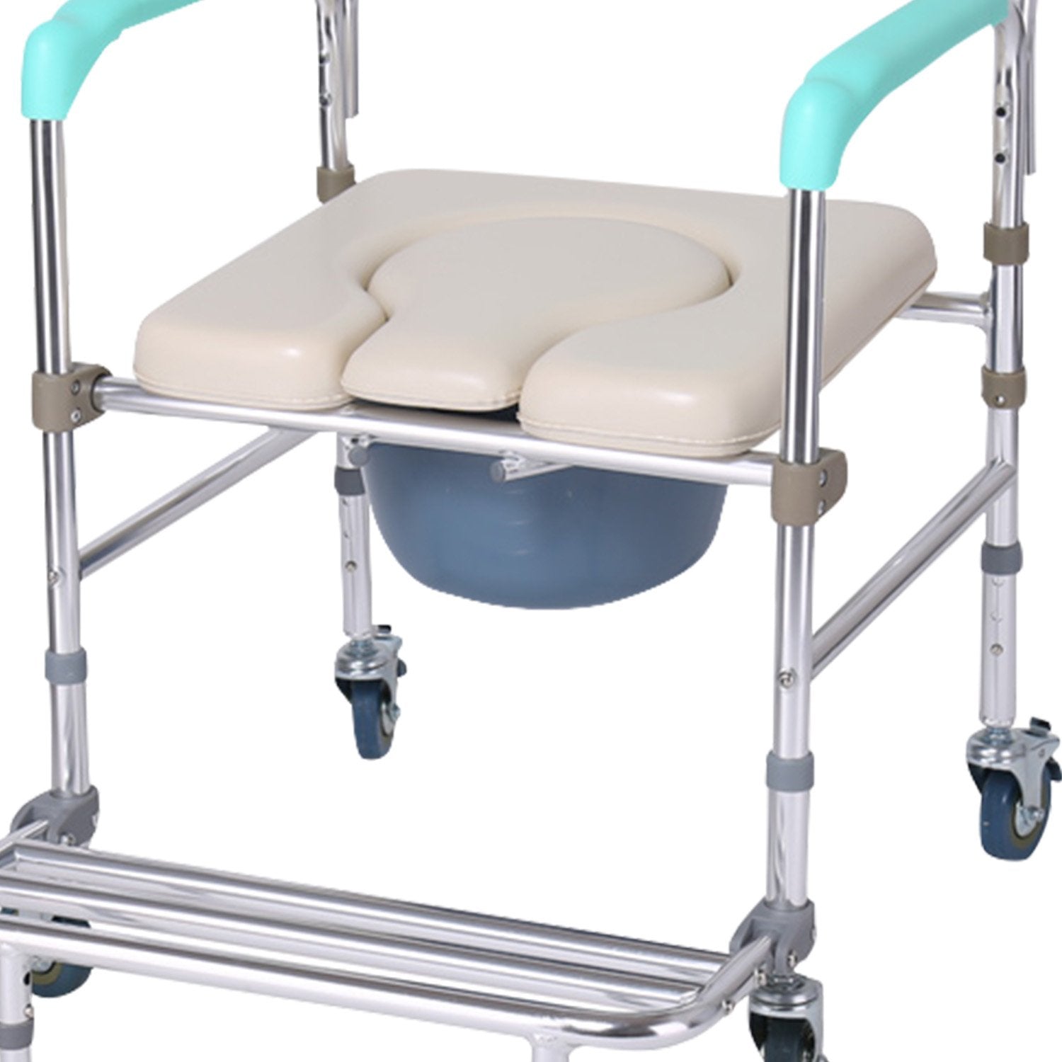 Orthonica Commode Chair With Castors Aluminium Frame Footrest Soft Push Handles V240-SHC-MAS-050-24L